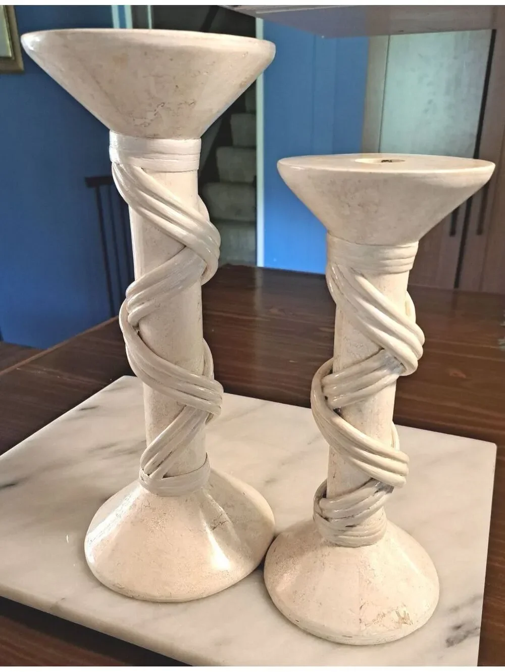 Vintage Pair of Hollywood Regency Renoir Soapstone Candlestick Holders 12